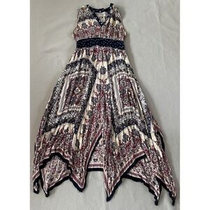 Bila Dress Womens L Blue Midi Floral Sleeveless Hippie Boho Artsy Festival Indie